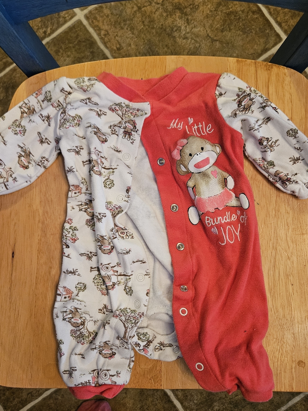 Baby Starters Coral Pink and Cream Monkey One-Piece Footie